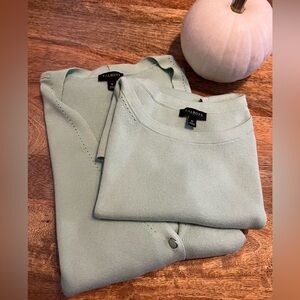 Talbots Twin Set of mint green cardigan and sleeveless undershirt.